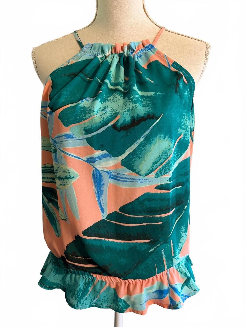 7th Avenue Design Women's Tropical Print Halter Top Sz Small